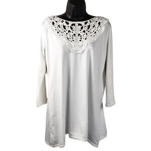Blooming Jelly Top Crochet Knit 3/4 Sleeve White Casual Blouse Women's L